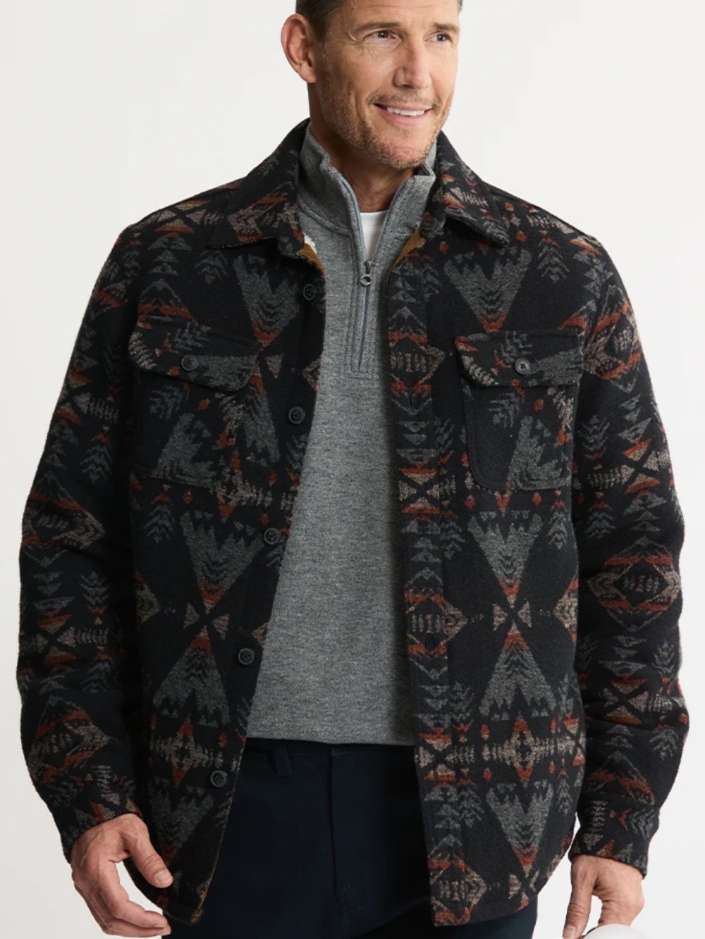 Jachs New York Men's Southwestern Aztec Print Sherpa Lined Shirt Jacket - Sz. XL